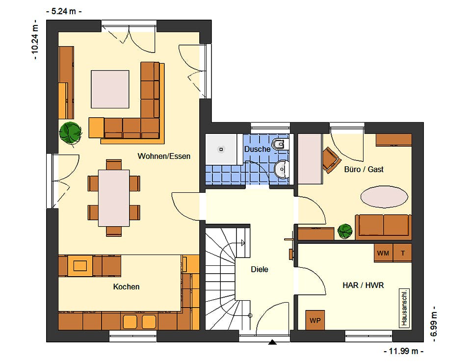 Massivhaus Columbia von Bischoff Massivhaus Schlüsselfertig ab 285500€, Stadtvilla Grundriss 1