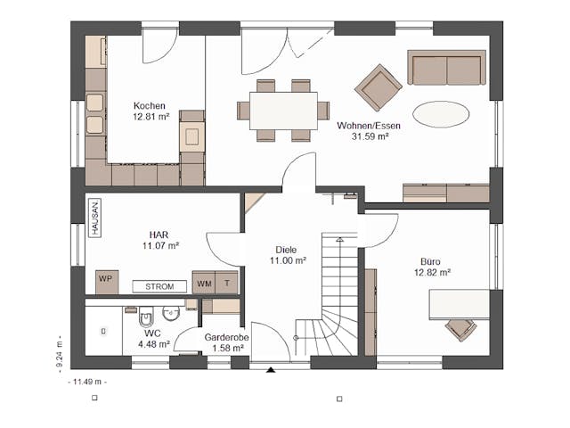 Massivhaus Costa von Bischoff Massivhaus Schlüsselfertig ab 370400€, Satteldach-Klassiker Grundriss 1