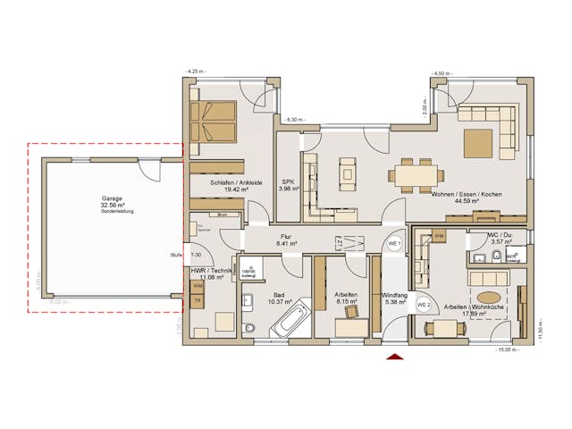 Fertighaus Bungalow 22-117 von BoHolz Haus Schlüsselfertig ab 399351€, Bungalow Grundriss 1 Fertighaus Bungalow 22-117 von BoHolz Haus Schlüsselfertig ab 399351€, Bungalow Grundriss 1