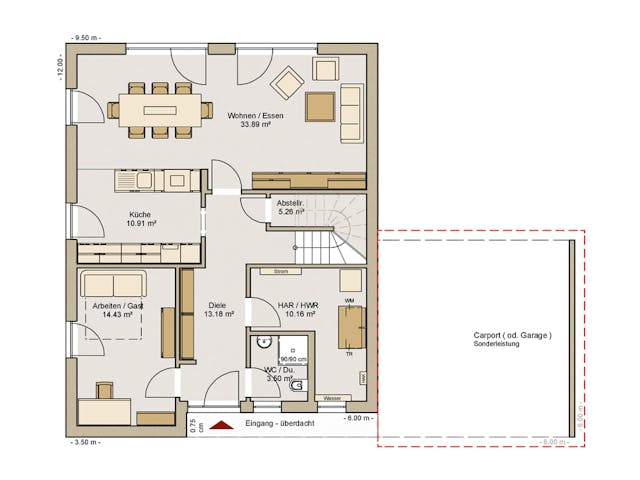 Fertighaus EFH 35-181-150 mit Einliegerwohnung von BoHolz Haus Schlüsselfertig ab 467756€, Satteldach-Klassiker Grundriss 1