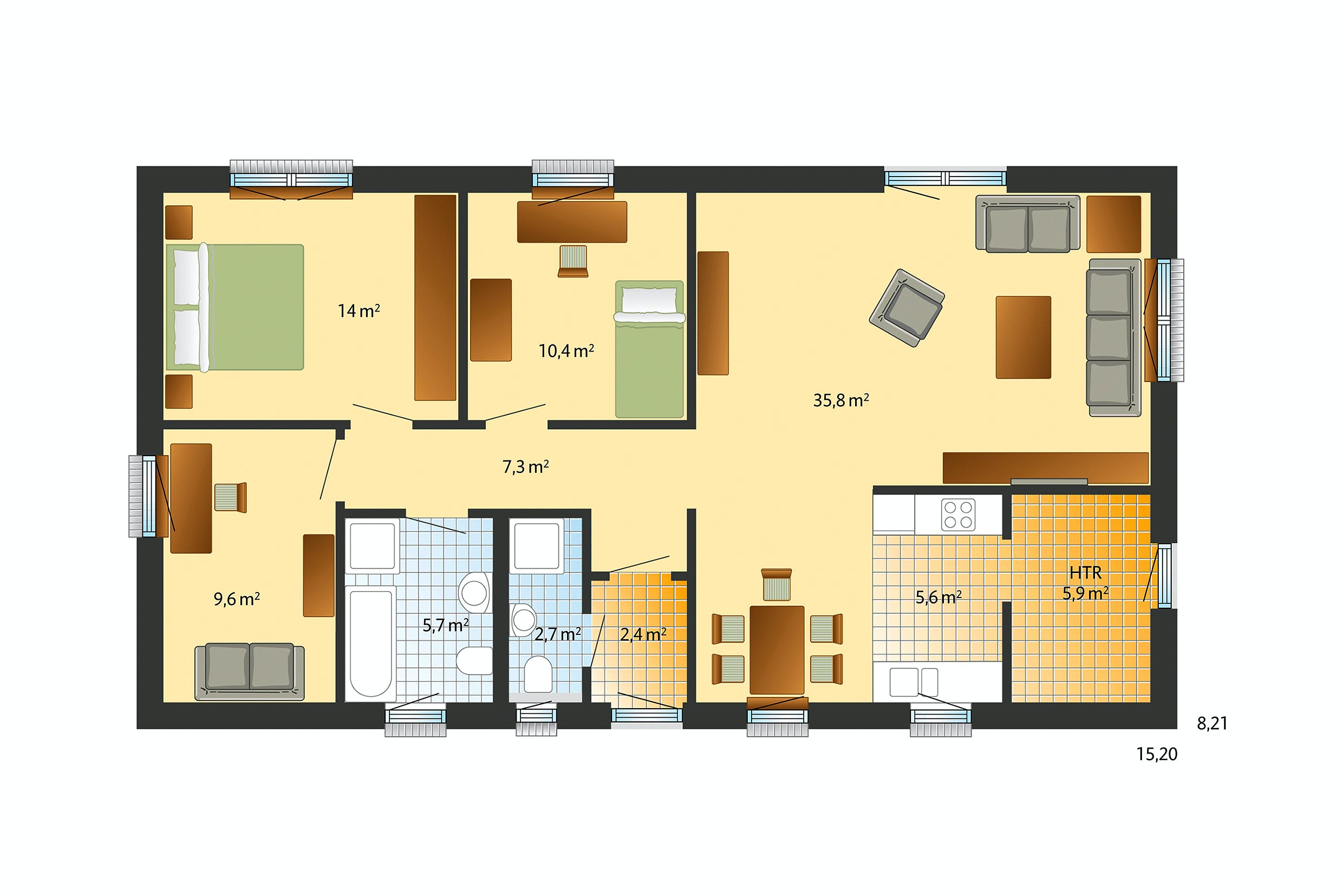 Fertighaus Bornholm von Danhaus Deutschland Schlüsselfertig ab 293374€, Bungalow Grundriss 1