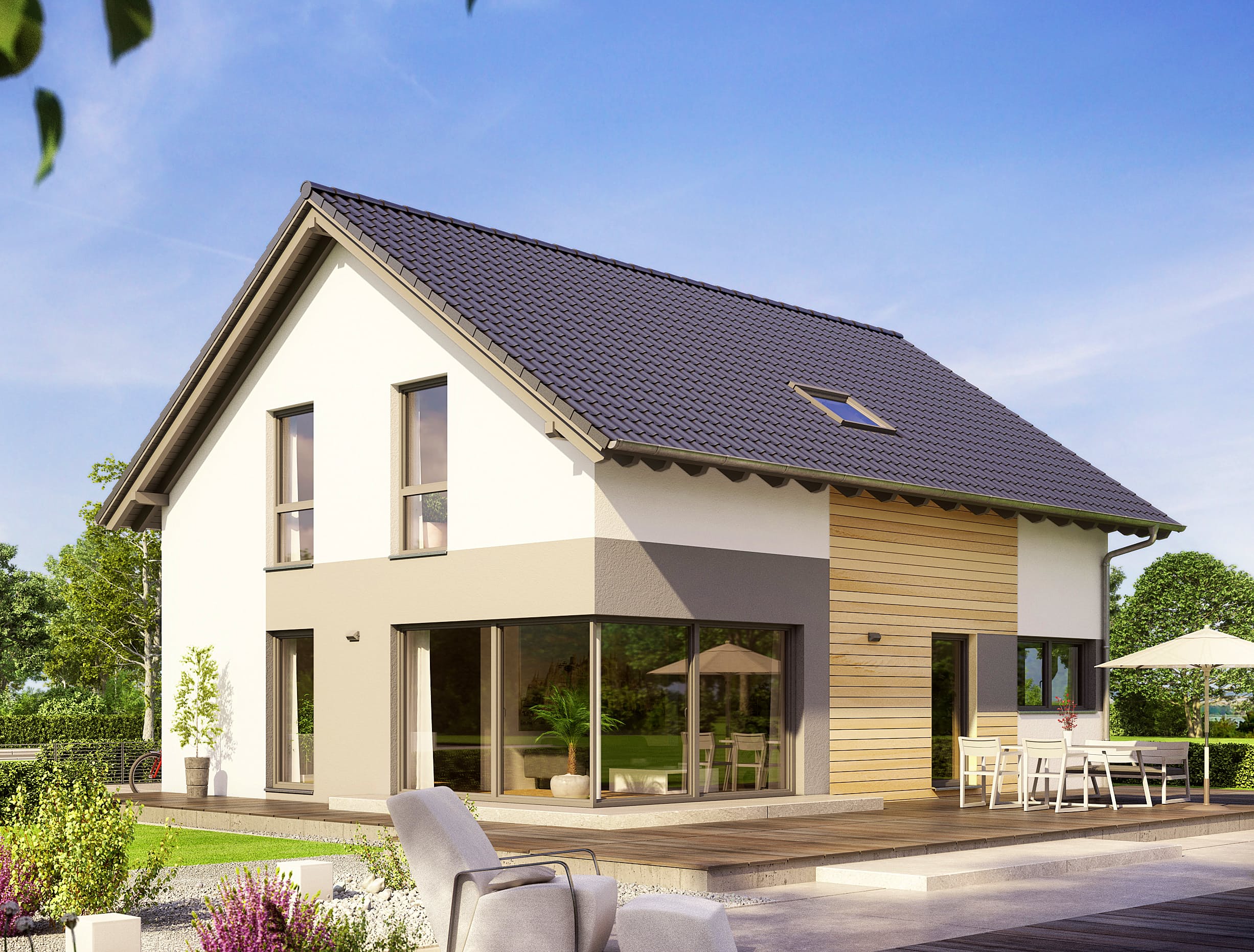 Fertighaus Brentano von Büdenbender Hausbau Schlüsselfertig ab 315468€, Satteldach-Klassiker Außenansicht 1