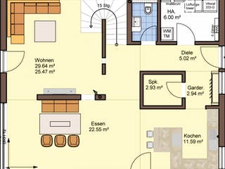 Fertighaus Brentano von Büdenbender Hausbau, Satteldach-Klassiker Grundriss 1