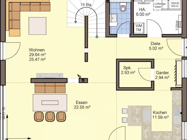 Fertighaus Brentano von Büdenbender Hausbau Schlüsselfertig ab 546082€, Satteldach-Klassiker Grundriss 1