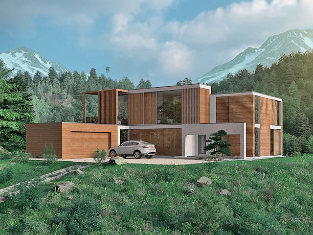 Fertighaus Haus Bellevue Forêt von Bodenseehaus, Cubushaus Außenansicht 1