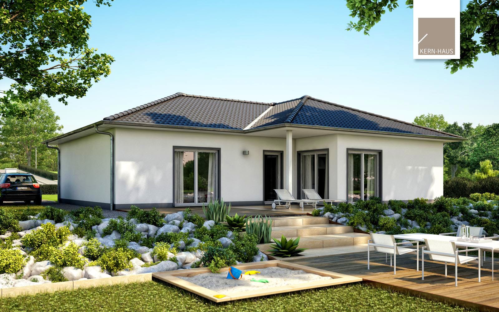 Massivhaus Bungalow Balance von Kern-Haus Schlüsselfertig ab 422900€, Bungalow Außenansicht 2