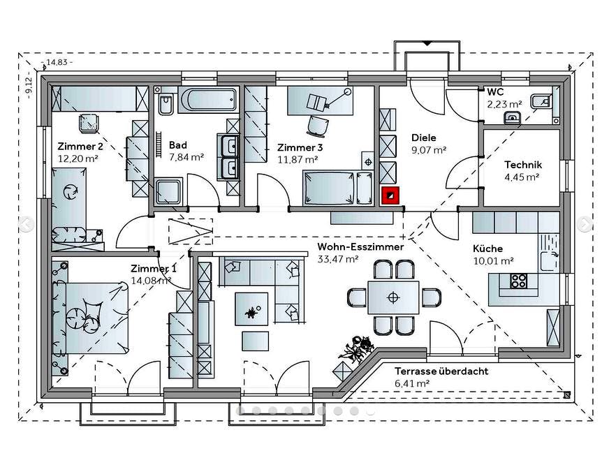 Fertighaus Bungalow S141 SMALL von Vario-Haus - Deutschland Schlüsselfertig ab 332450€, Bungalow Grundriss 1