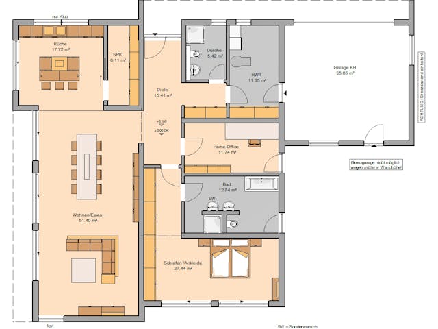 Massivhaus Bungalow Purea von Kern-Haus Schlüsselfertig ab 553900€, Bungalow Grundriss 1
