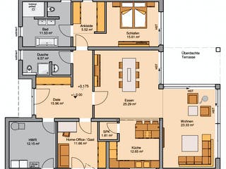 Massivhaus Bungalow Select von Kern-Haus Schlüsselfertig ab 464900€, Bungalow Grundriss 1