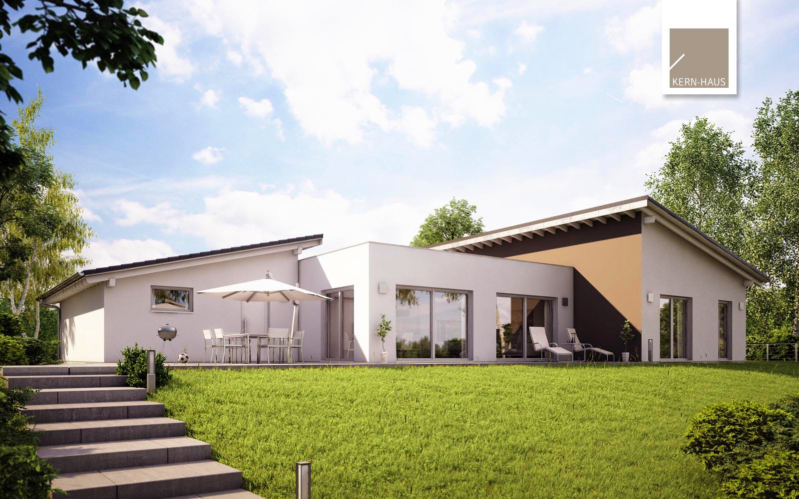 Massivhaus Bungalow Trio von Kern-Haus Schlüsselfertig ab 635900€, Bungalow Außenansicht 2