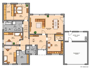 Massivhaus Bungalow Trio von Kern-Haus Schlüsselfertig ab 578900€, Bungalow Grundriss 1
