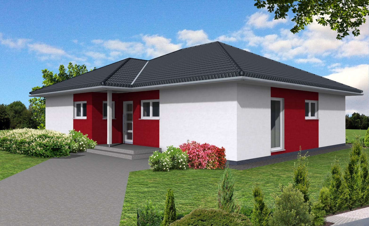Fertighaus Bungalow 123 von Suckfüll Energiesparhaus Schlüsselfertig ab 335165€, Bungalow Außenansicht 1
