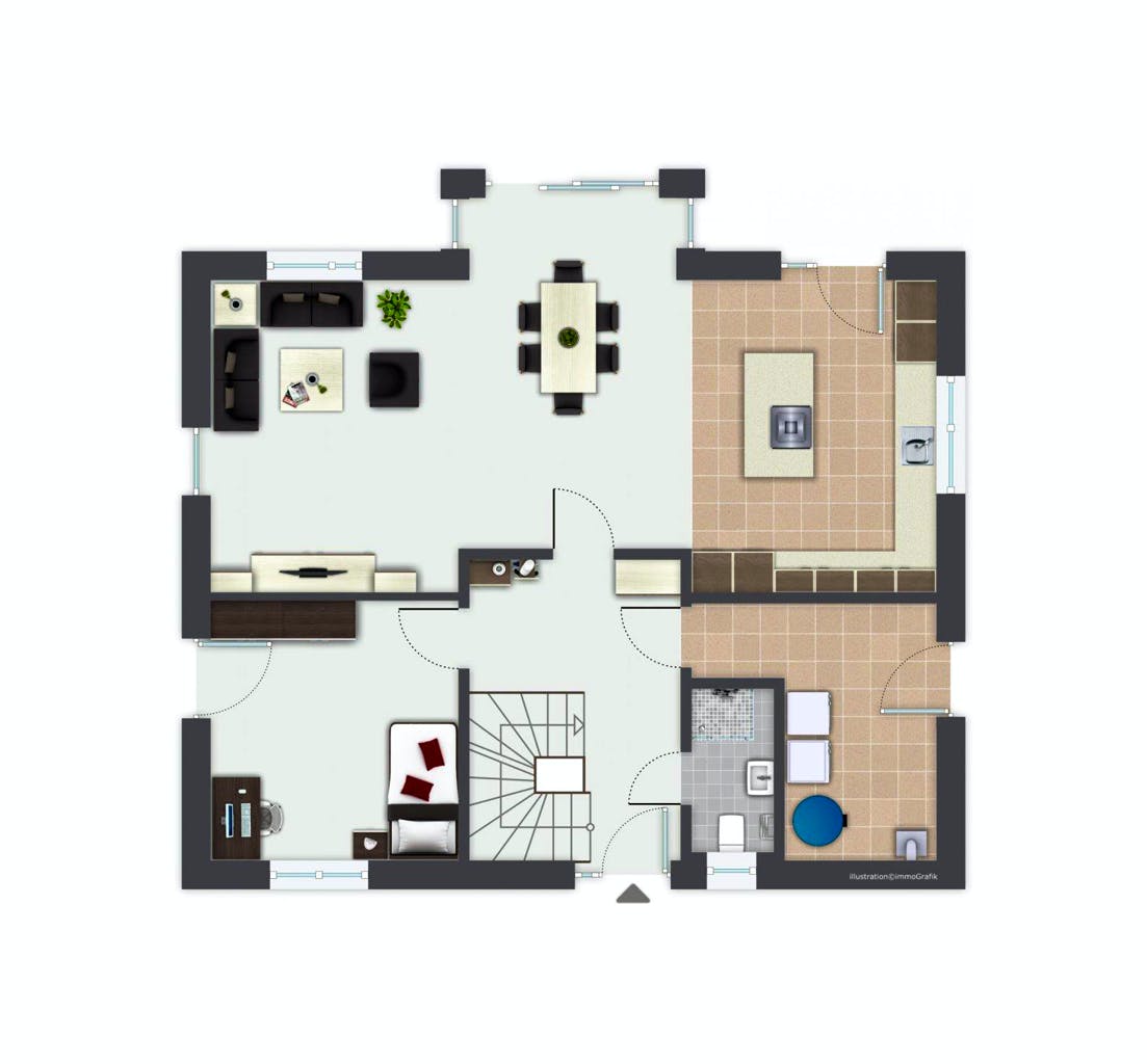 Fertighaus Burbach von GUSSEK HAUS Schlüsselfertig ab 573400€, Satteldach-Klassiker Grundriss 1