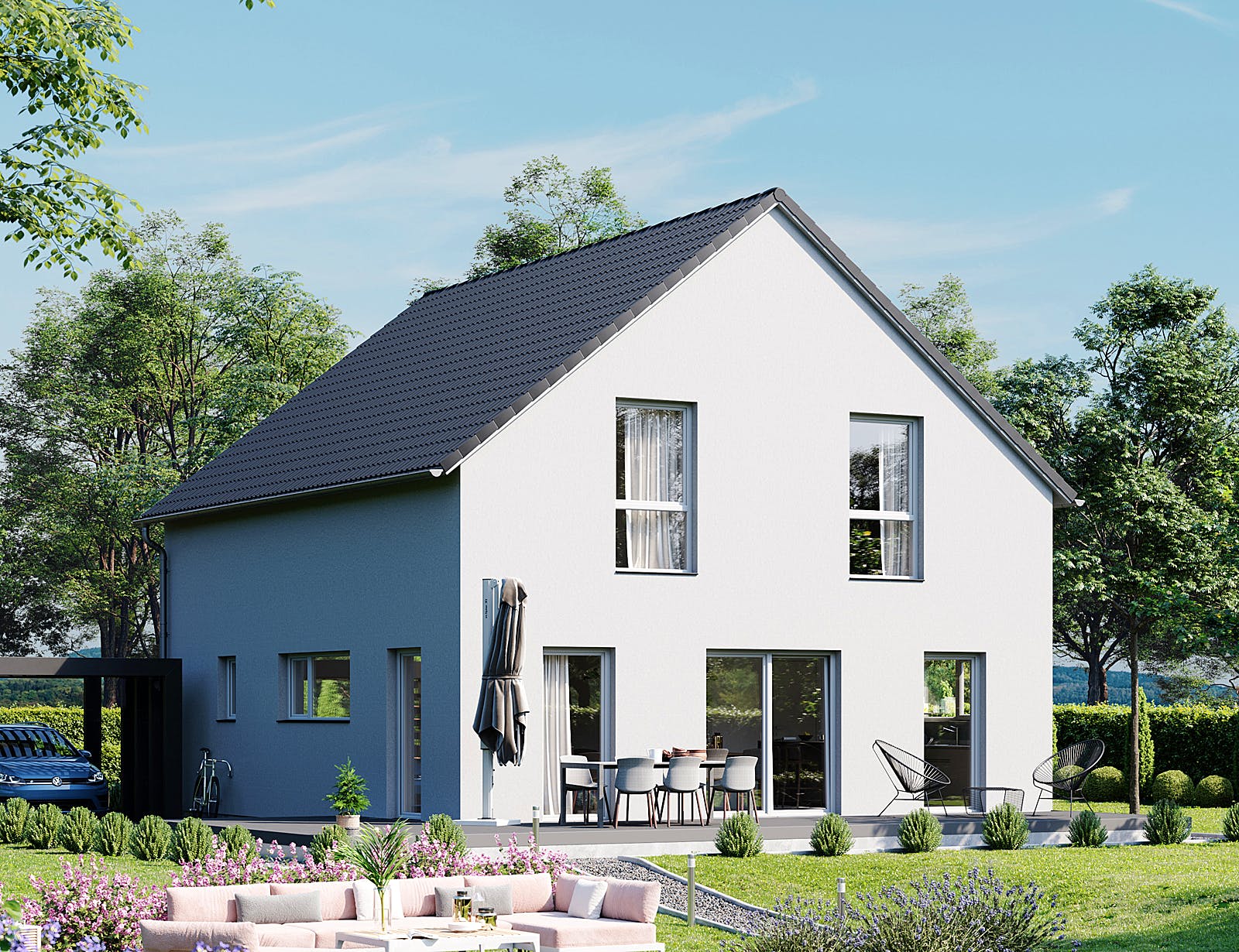 Fertighaus Chausseestraße 126 von bauen.WIEWIR Schlüsselfertig ab 345800€, Satteldach-Klassiker Außenansicht 2