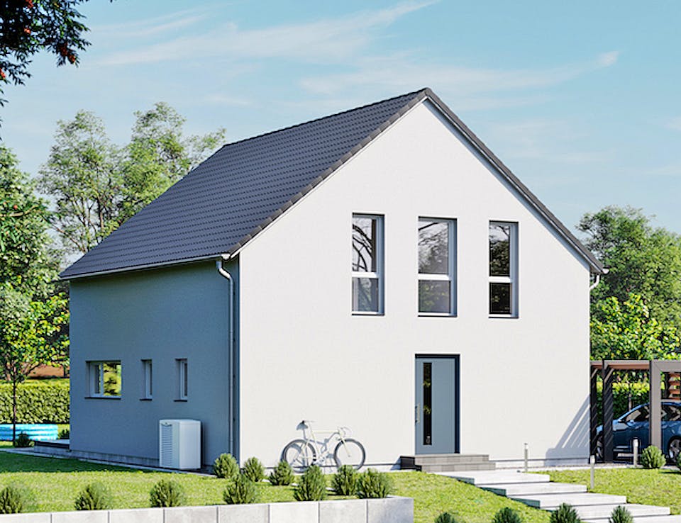 Fertighaus Chausseestraße 126 von bauen.WIEWIR Schlüsselfertig ab 345800€, Satteldach-Klassiker Außenansicht 1
