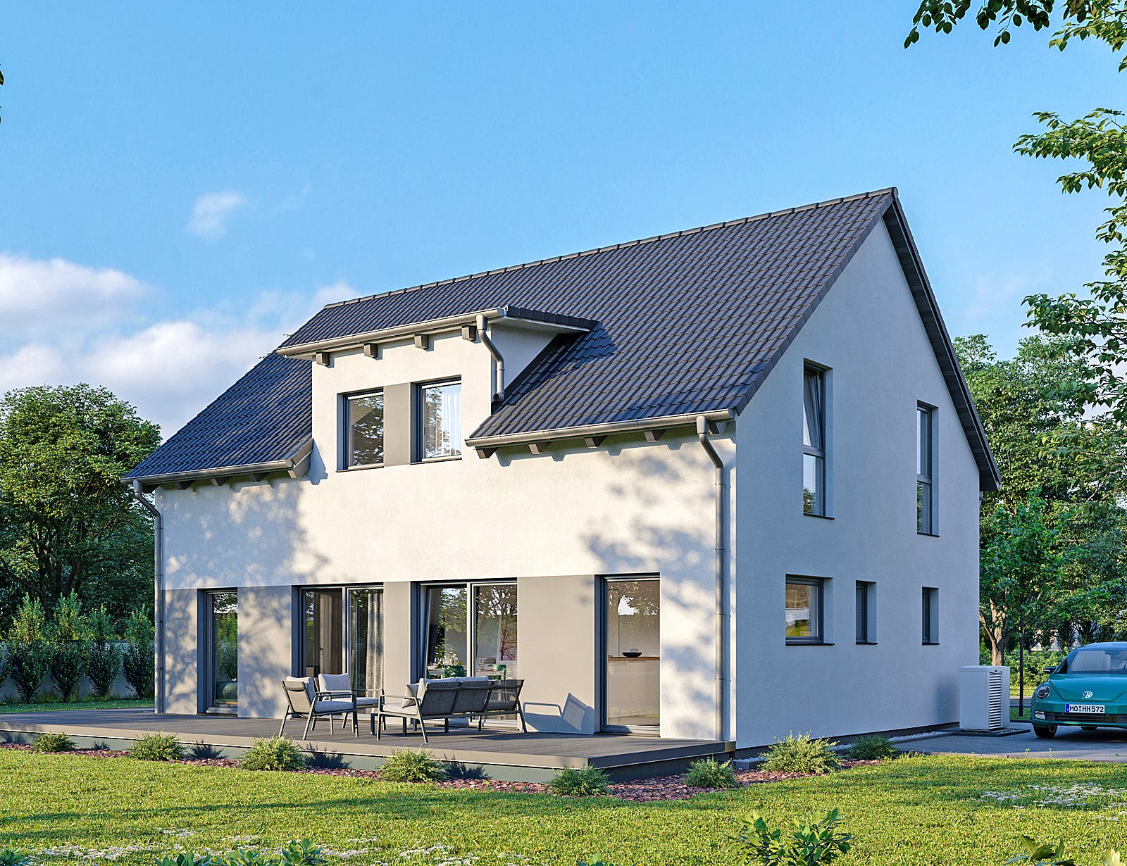 Fertighaus Chausseestraße 148 von bauen.WIEWIR Schlüsselfertig ab 372900€, Satteldach-Klassiker Außenansicht 1