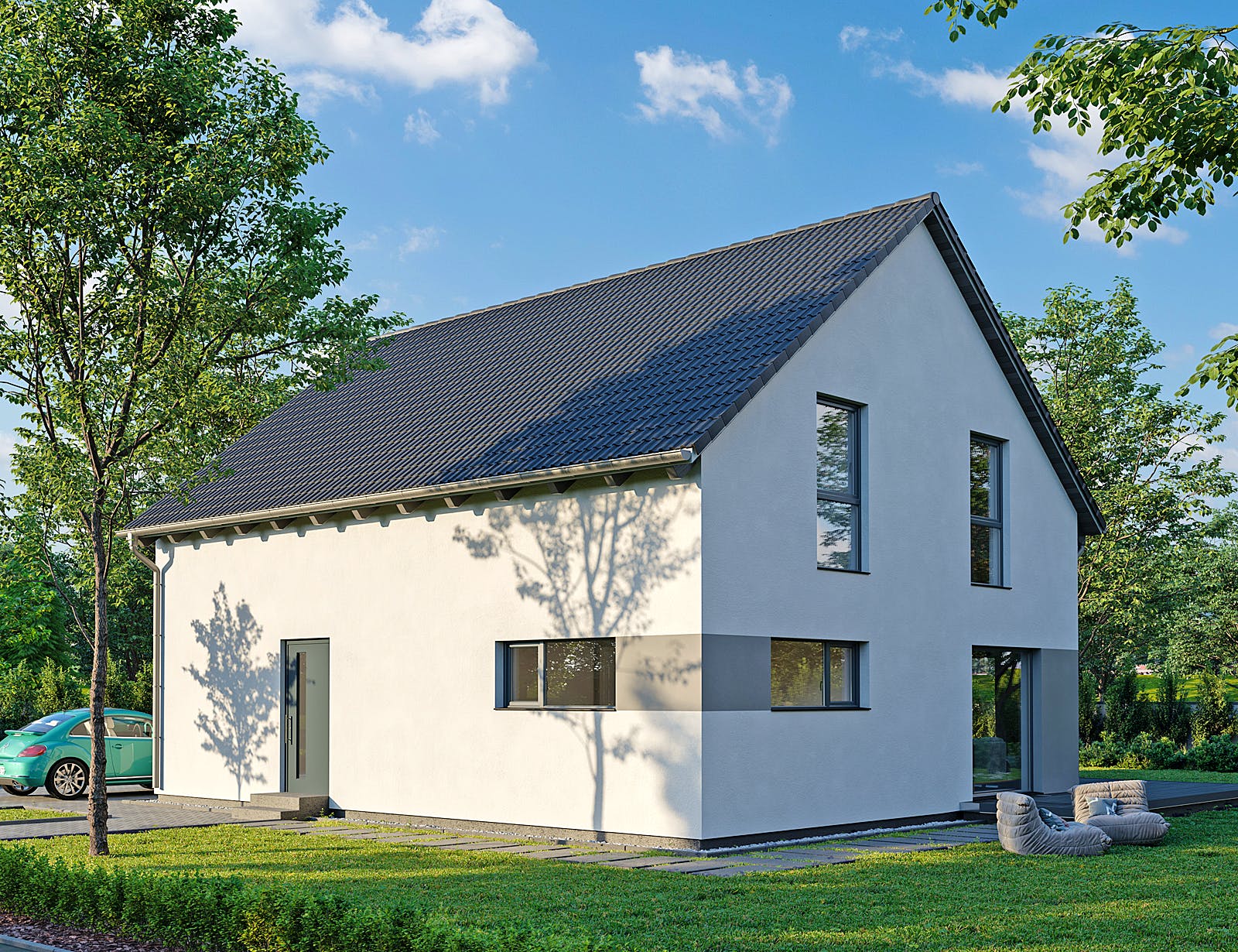 Fertighaus Chausseestraße 148 von bauen.WIEWIR Schlüsselfertig ab 372900€, Satteldach-Klassiker Außenansicht 2