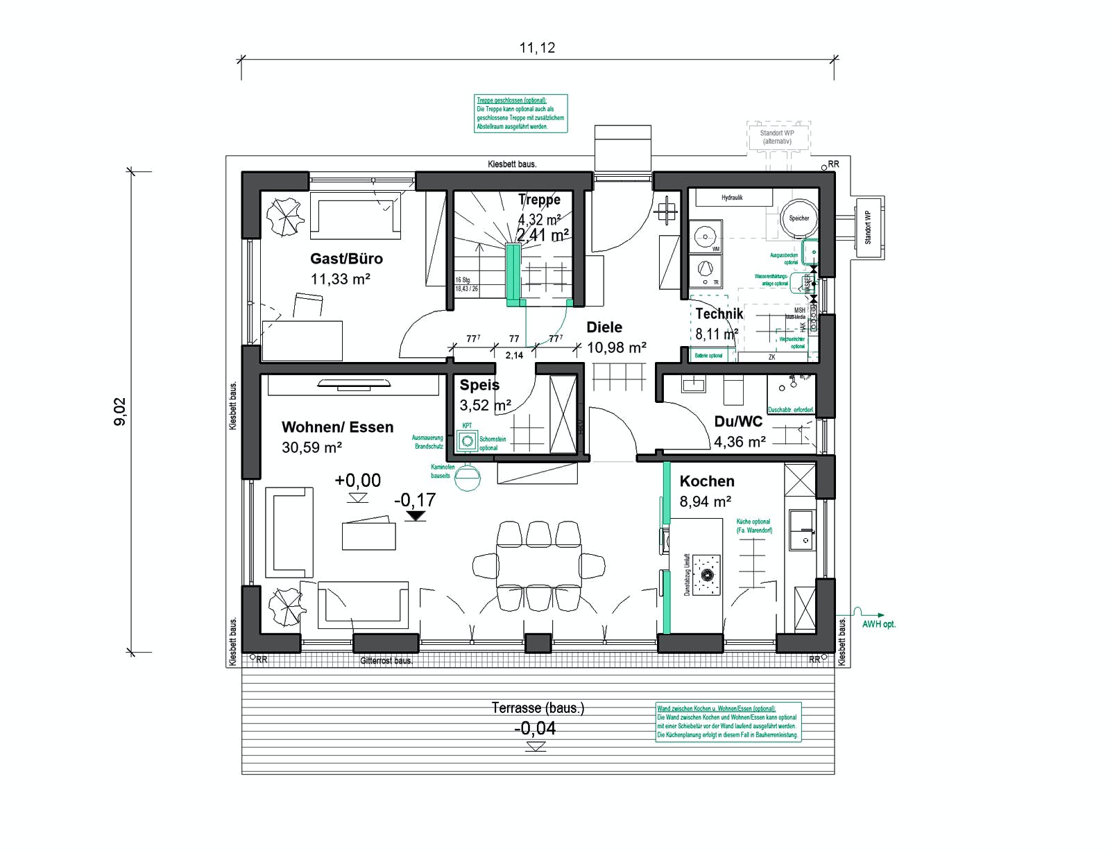 Fertighaus Chausseestraße 148 von bauen.WIEWIR Schlüsselfertig ab 372900€, Satteldach-Klassiker Grundriss 1