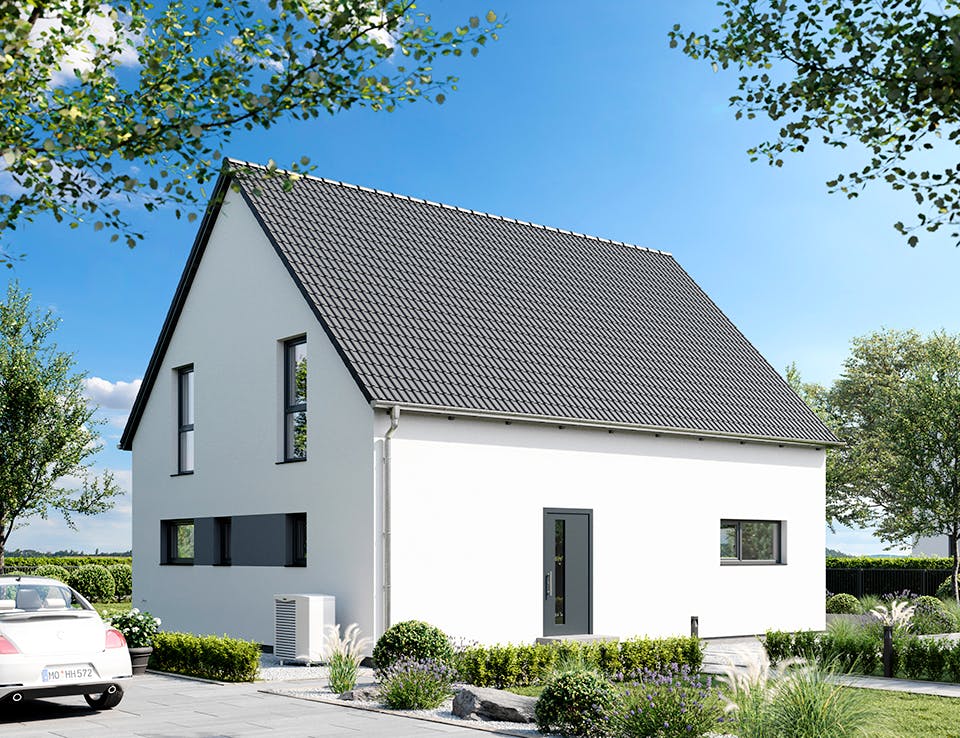 Fertighaus Elisenstraße 144 von bauen.WIEWIR Schlüsselfertig ab 366400€, Satteldach-Klassiker Außenansicht 2