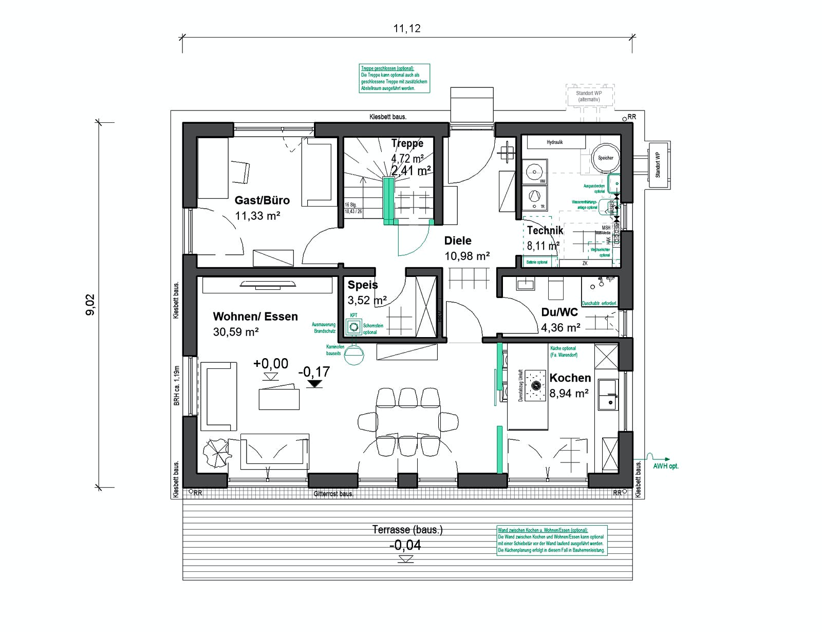 Fertighaus Elisenstraße 144 von bauen.WIEWIR Schlüsselfertig ab 366400€, Satteldach-Klassiker Grundriss 1