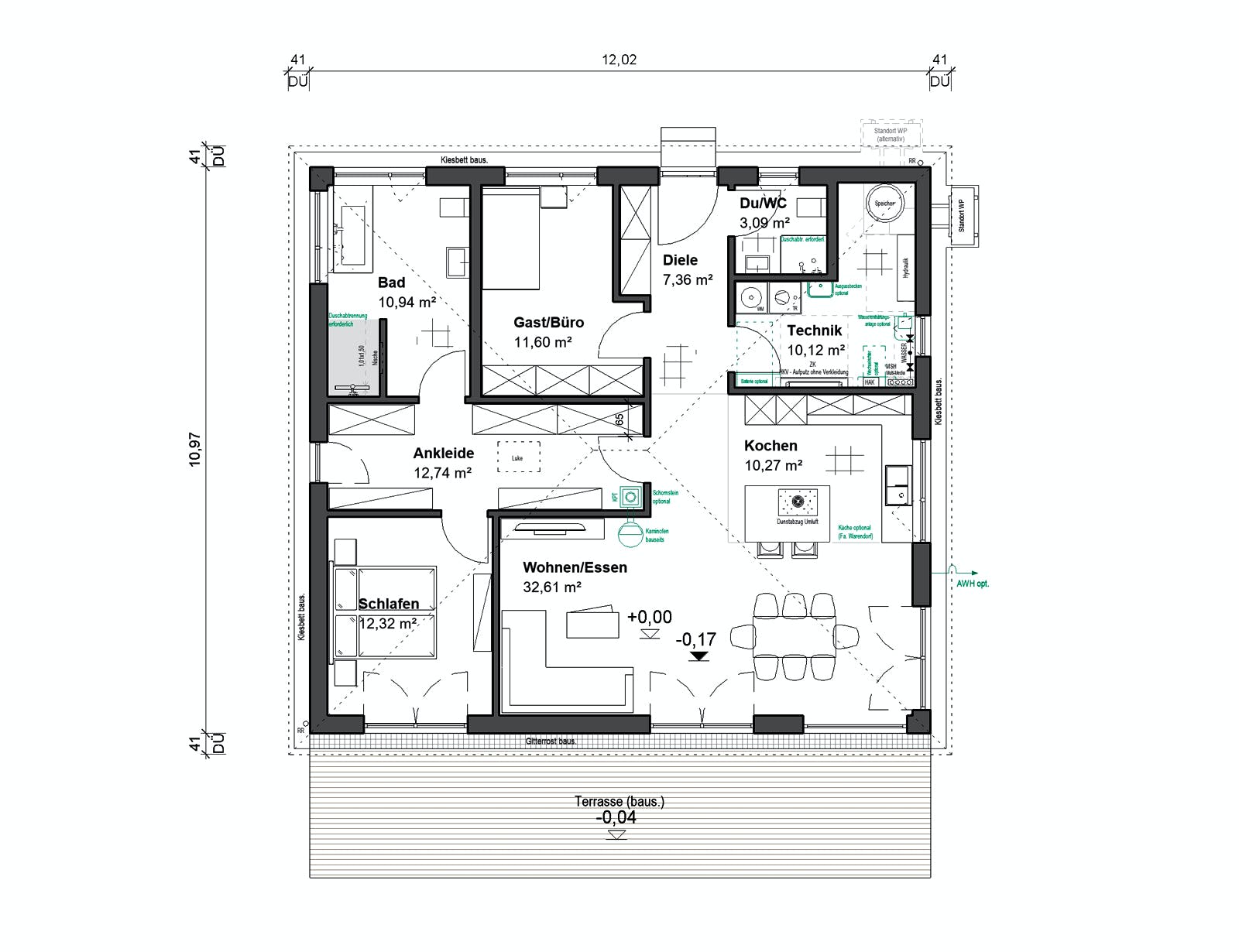 Fertighaus Goethestraße 111 - Walmdach von bauen.WIEWIR Schlüsselfertig ab 287600€, Bungalow Grundriss 1