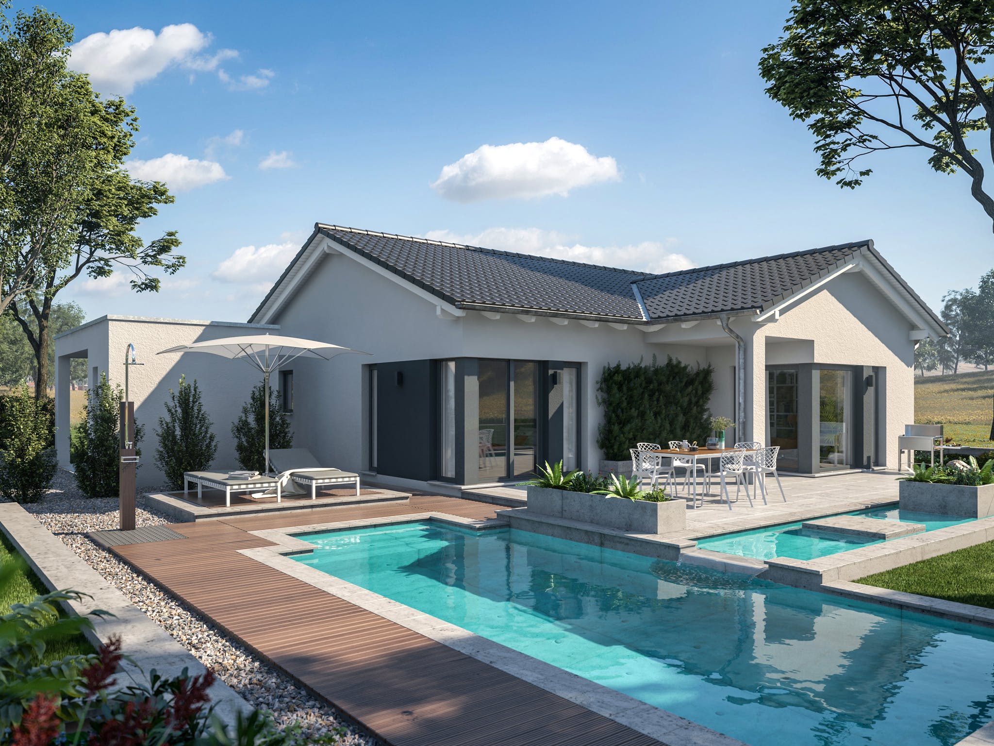 Fertighaus AMBIENCE 77 V2 von Bien-Zenker Schlüsselfertig ab 222548€, Bungalow Außenansicht 1