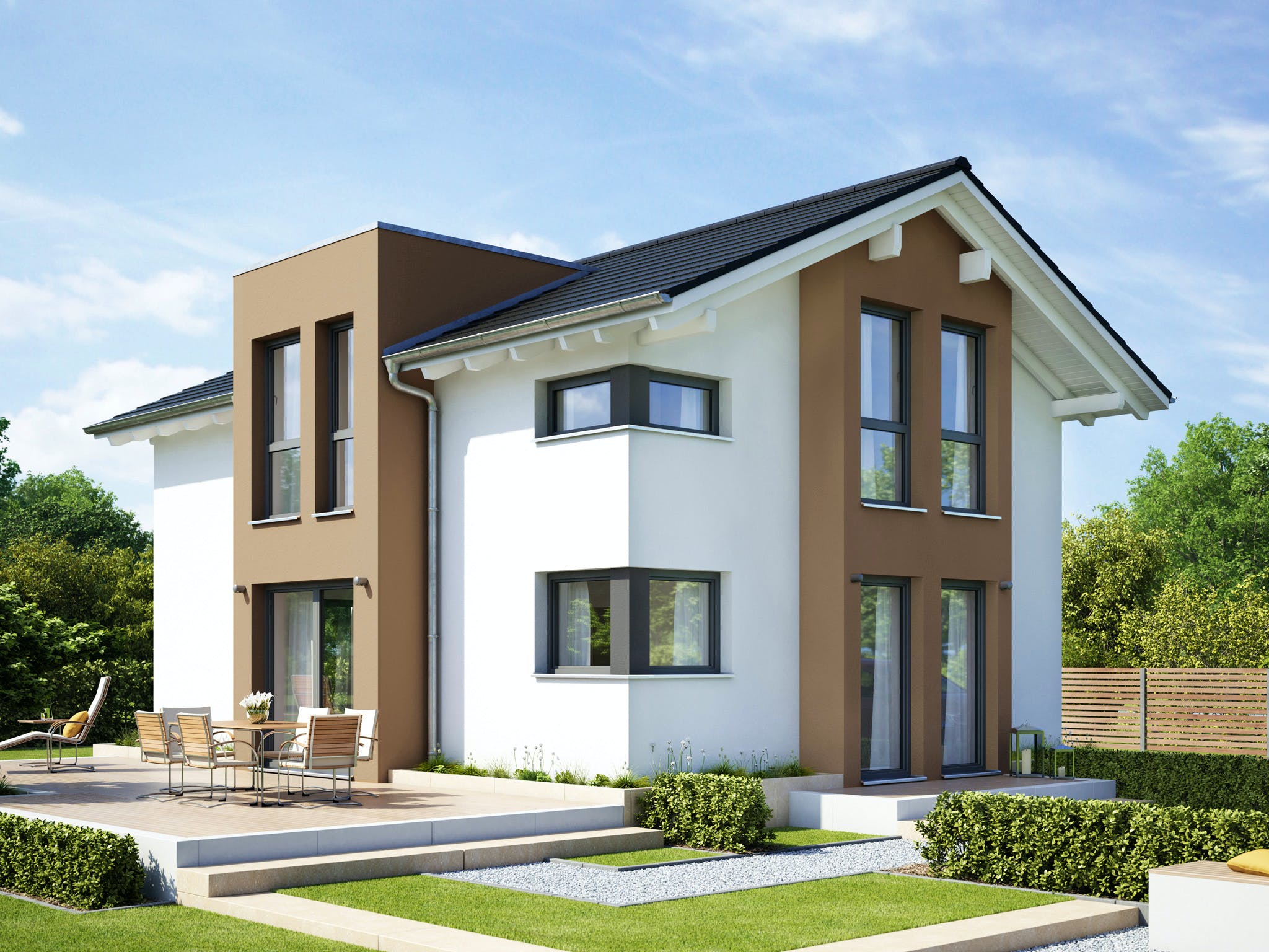 Fertighaus EVOLUTION 122 V5 von Bien-Zenker Schlüsselfertig ab 267668€, Satteldach-Klassiker Außenansicht 1