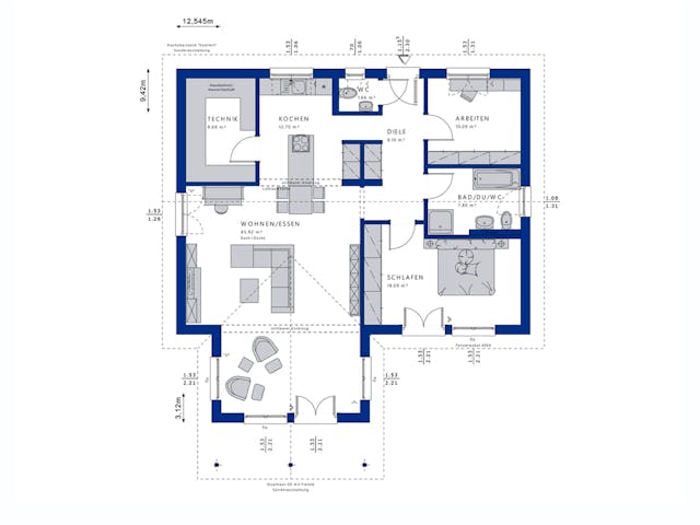 Fertighaus AMBIENCE 100 V2 von Bien-Zenker Schlüsselfertig ab 343389€, Bungalow Grundriss 1 Fertighaus AMBIENCE 100 V2 von Bien-Zenker Schlüsselfertig ab 343389€, Bungalow Grundriss 1