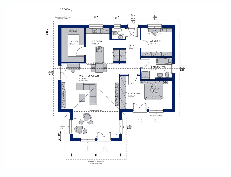 Fertighaus AMBIENCE 100 V2 von Bien-Zenker Schlüsselfertig ab 253617€, Bungalow Grundriss 1