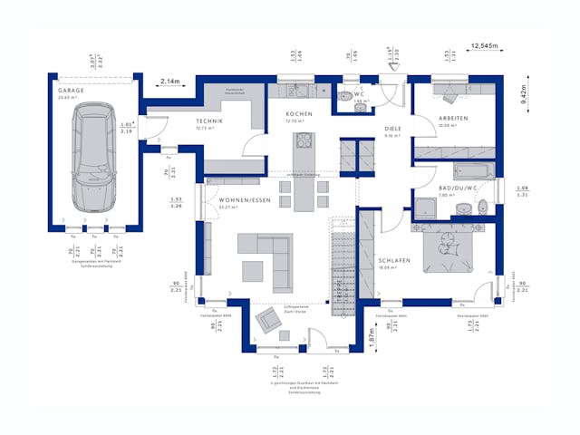 Fertighaus AMBIENCE 100 V5 von Bien-Zenker Schlüsselfertig ab 353179€, Bungalow Grundriss 1