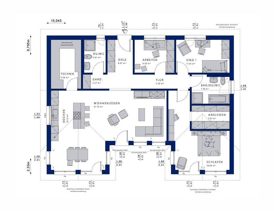 Fertighaus AMBIENCE 111 V2 von Bien-Zenker Schlüsselfertig ab 275726€, Bungalow Grundriss 1
