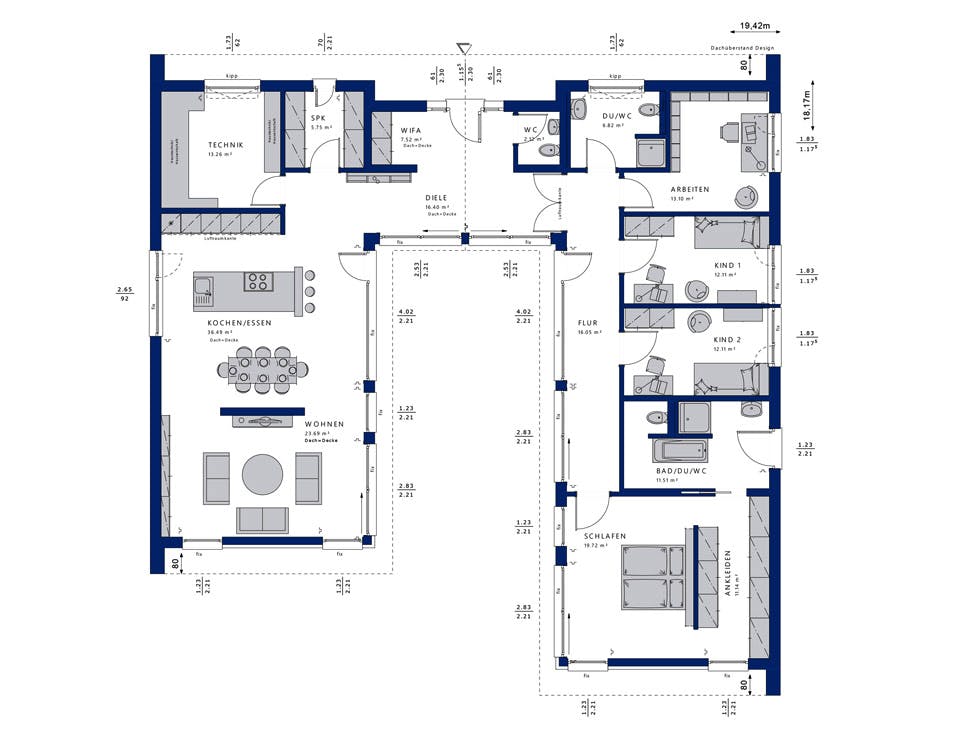 Fertighaus AMBIENCE 209 SD von Bien-Zenker Schlüsselfertig ab 569128€, Bungalow Grundriss 1