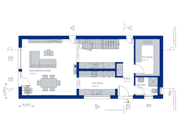 Fertighaus BALANCE 146 von Bien-Zenker Schlüsselfertig ab 377517€, Satteldach-Klassiker Grundriss 1