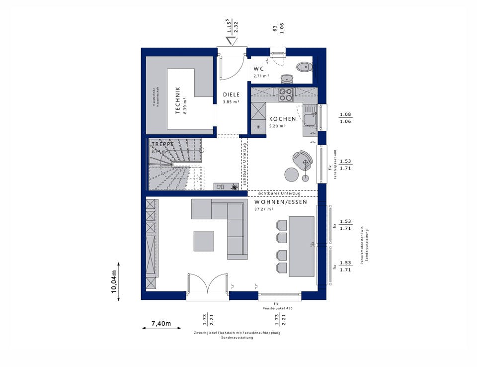 Fertighaus CELEBRATION 122 V2 L von Bien-Zenker Schlüsselfertig ab 268383€, Satteldach-Klassiker Grundriss 1