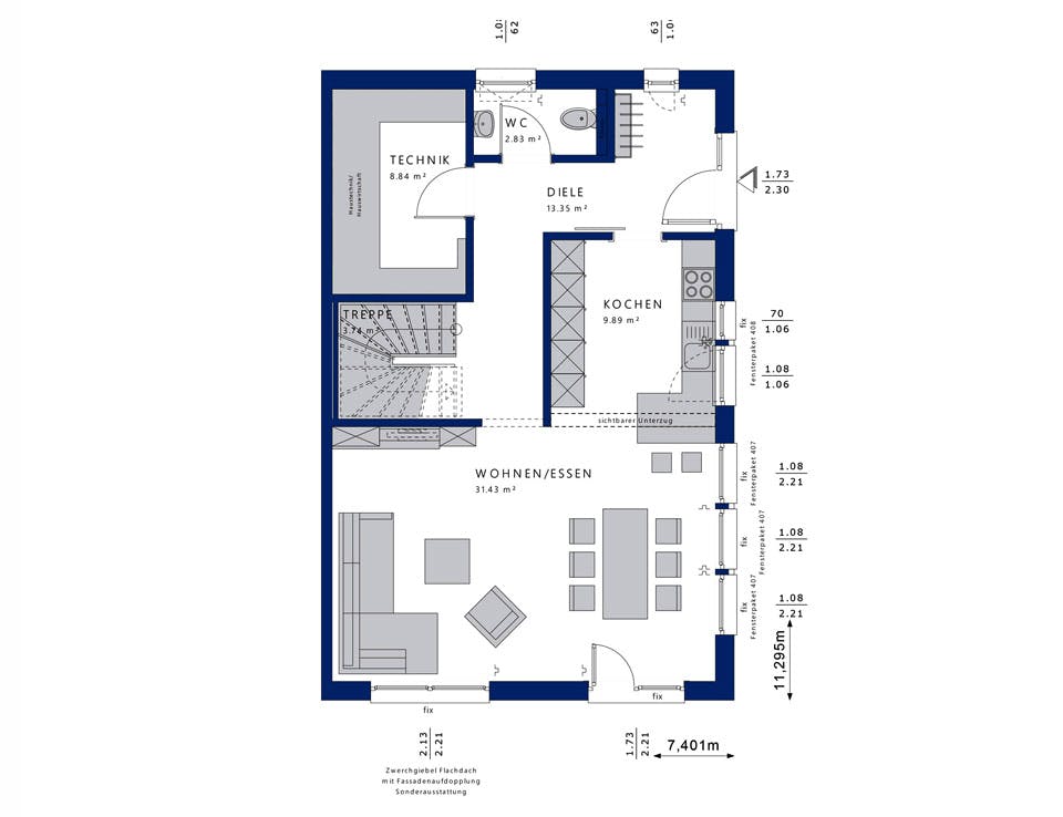 Fertighaus CELEBRATION 139 V2 L von Bien-Zenker Schlüsselfertig ab 286839€, Satteldach-Klassiker Grundriss 1