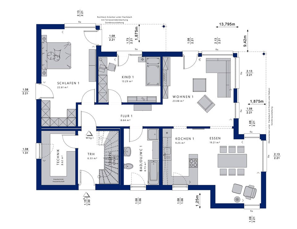 Fertighaus CELEBRATION 211 V4 von Bien-Zenker Schlüsselfertig ab 413663€, Satteldach-Klassiker Grundriss 1
