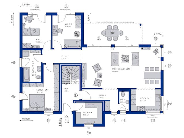 Fertighaus CELEBRATION 282 V2 von Bien-Zenker Schlüsselfertig ab 590641€, Stadtvilla Grundriss 1