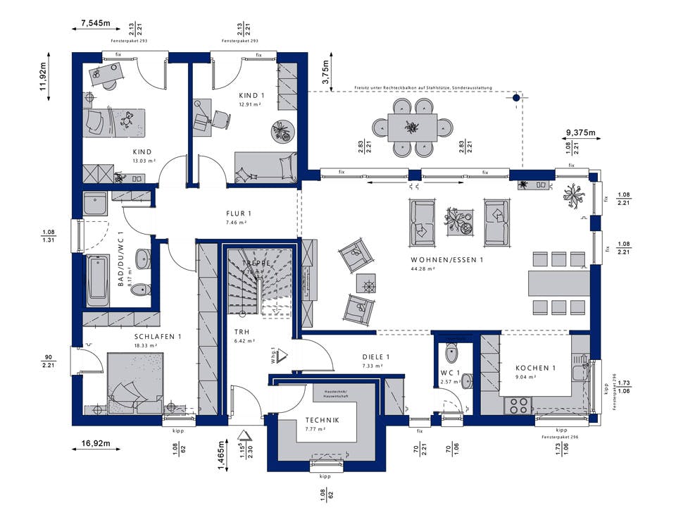 Fertighaus CELEBRATION 282 V2 von Bien-Zenker Schlüsselfertig ab 580935€, Stadtvilla Grundriss 1
