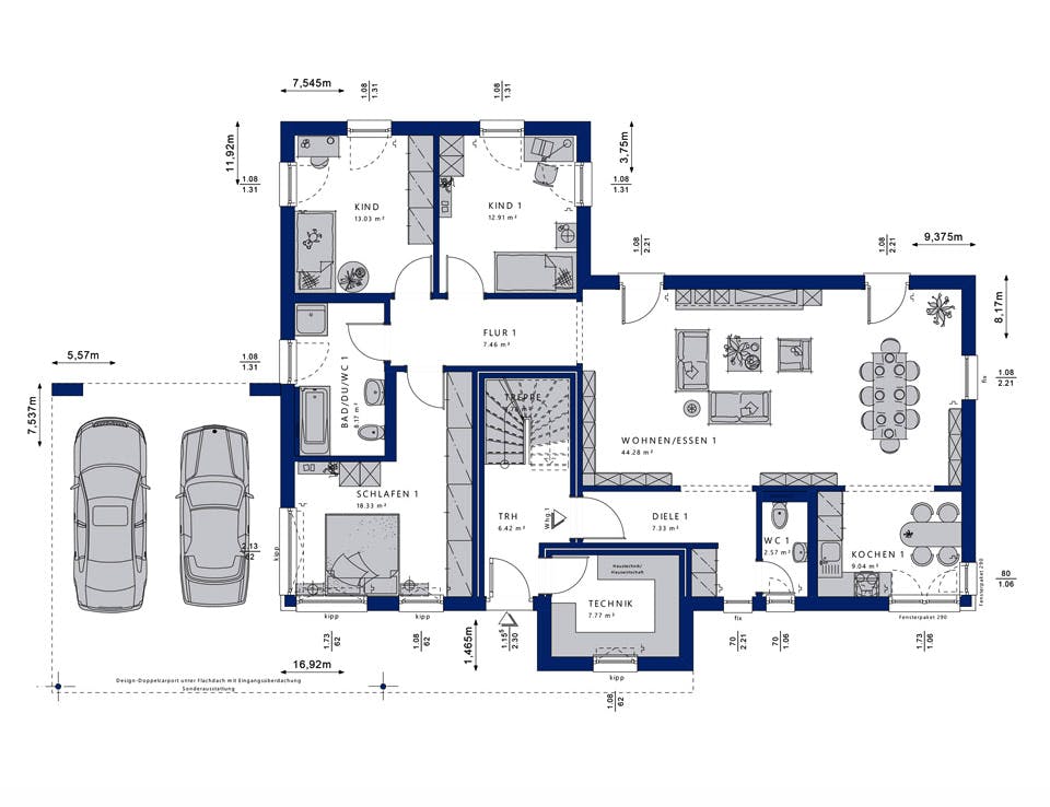 Fertighaus CELEBRATION 282 V3 von Bien-Zenker Schlüsselfertig ab 605667€, Cubushaus Grundriss 1