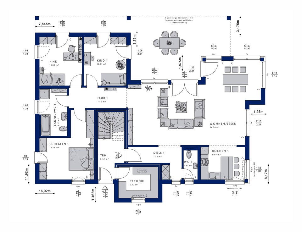 Fertighaus CELEBRATION 282 V4 von Bien-Zenker Schlüsselfertig ab 605667€, Cubushaus Grundriss 1
