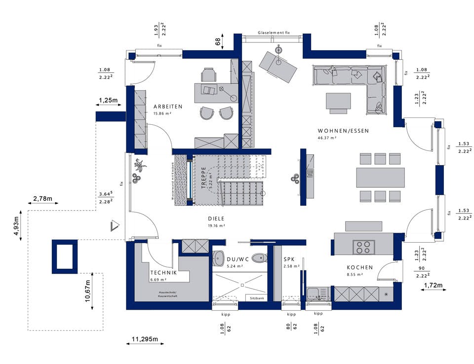 Fertighaus CONCEPT-M 163 München von Bien-Zenker Schlüsselfertig ab 526079€, Satteldach-Klassiker Grundriss 1