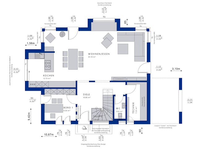Fertighaus CONCEPT-M 167 Rheinbach von Bien-Zenker Schlüsselfertig ab 569930€, Satteldach-Klassiker Grundriss 1