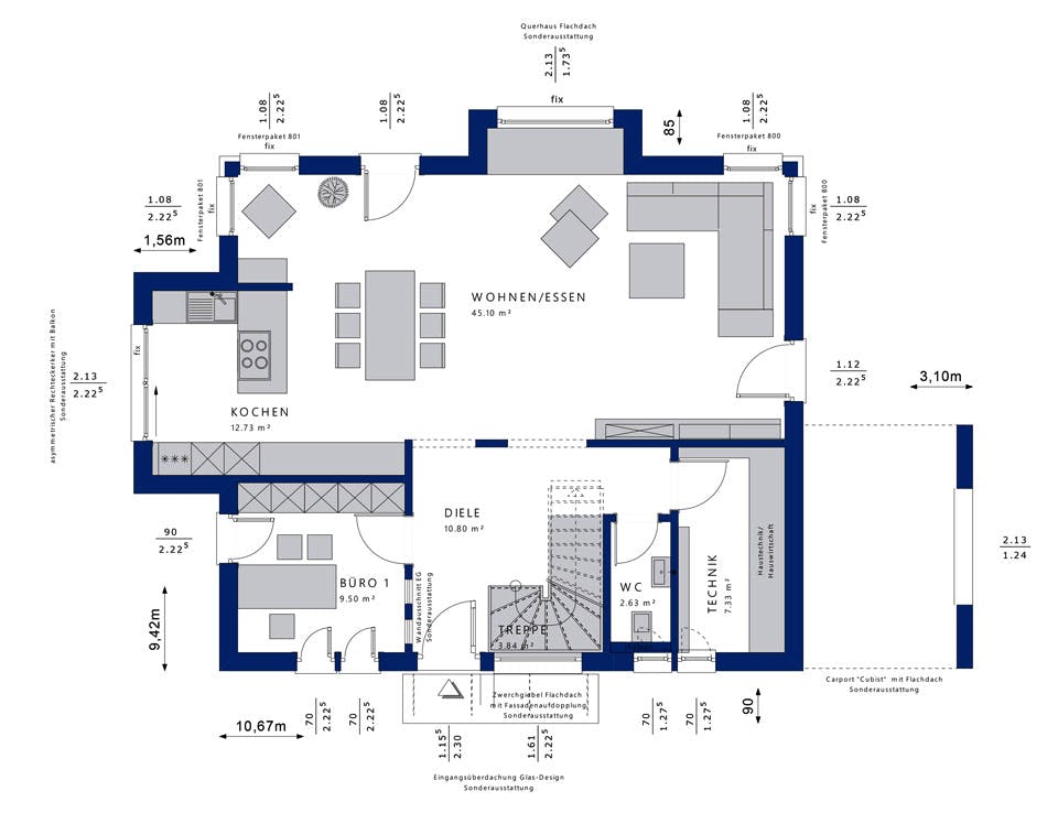 Fertighaus CONCEPT-M 167 Rheinbach von Bien-Zenker Schlüsselfertig ab 448930€, Satteldach-Klassiker Grundriss 1
