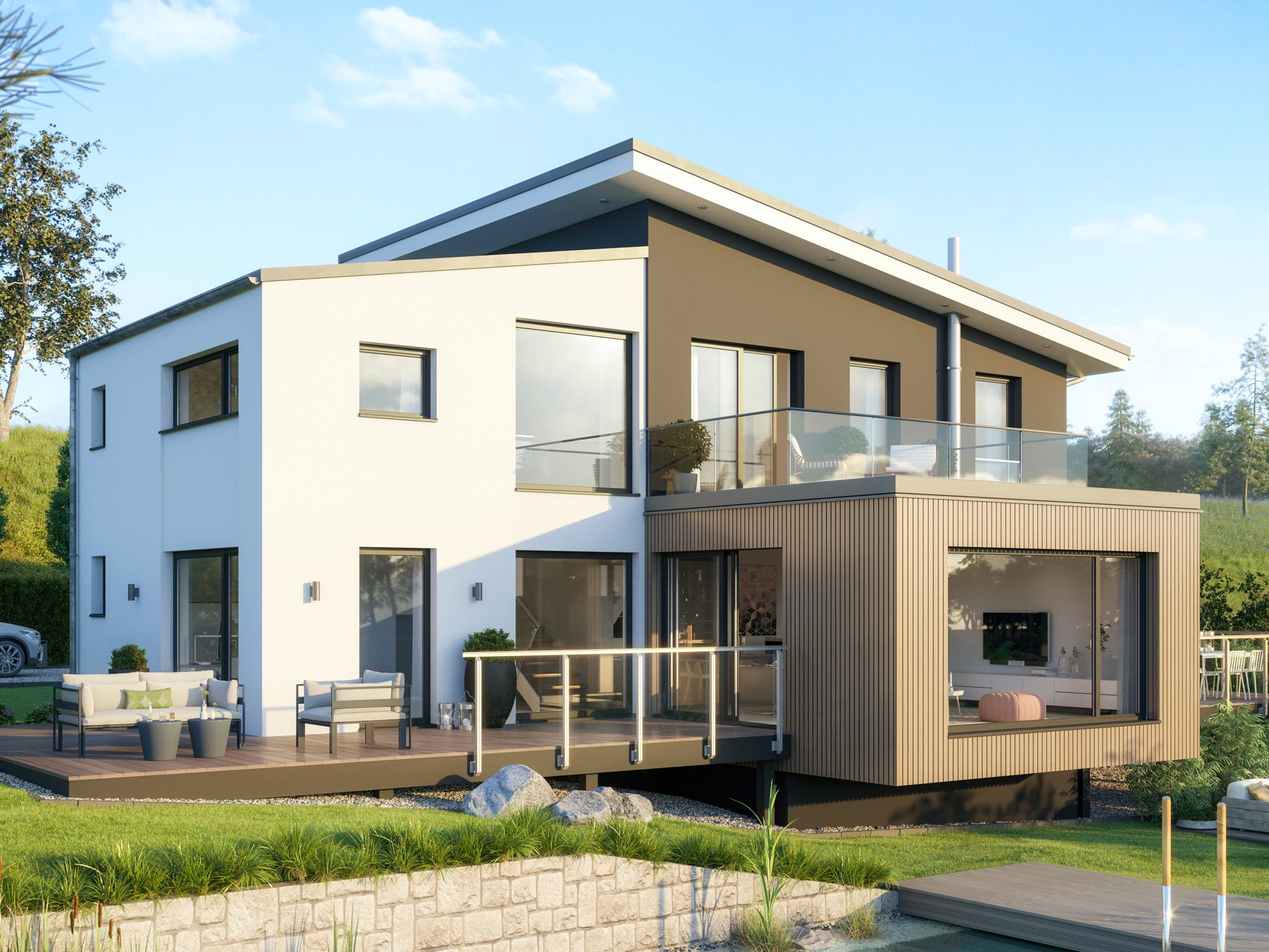 Fertighaus CONCEPT-M 170 Villingen-Schwenningen von Bien-Zenker Schlüsselfertig ab 459041€, Pultdachhaus Außenansicht 2