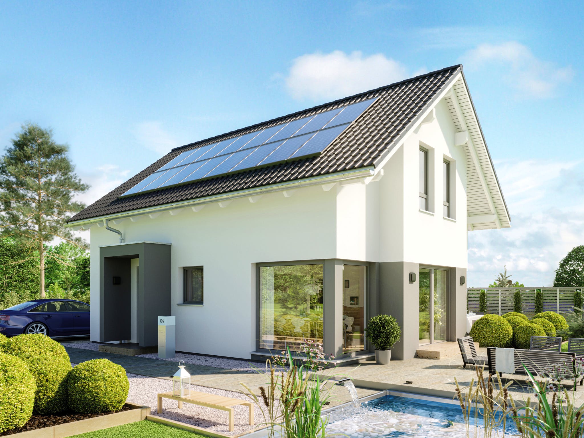Fertighaus EDITION 123 V2 von Bien-Zenker Schlüsselfertig ab 250870€, Satteldach-Klassiker Außenansicht 1