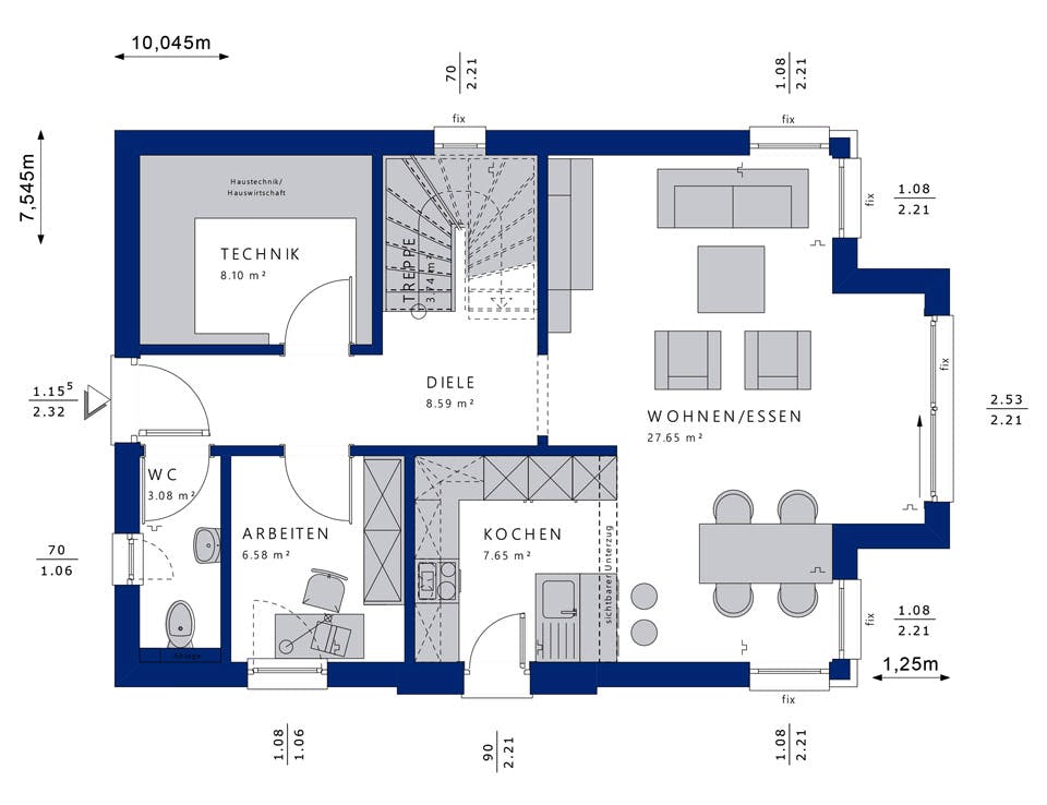 Fertighaus EDITION 123 V5 von Bien-Zenker Schlüsselfertig ab 282085€, Stadtvilla Grundriss 1