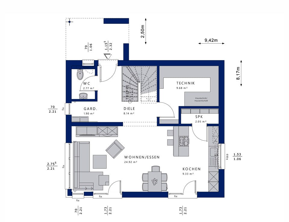 Fertighaus EDITION 125 V4 von Bien-Zenker Schlüsselfertig ab 254131€, Satteldach-Klassiker Grundriss 1