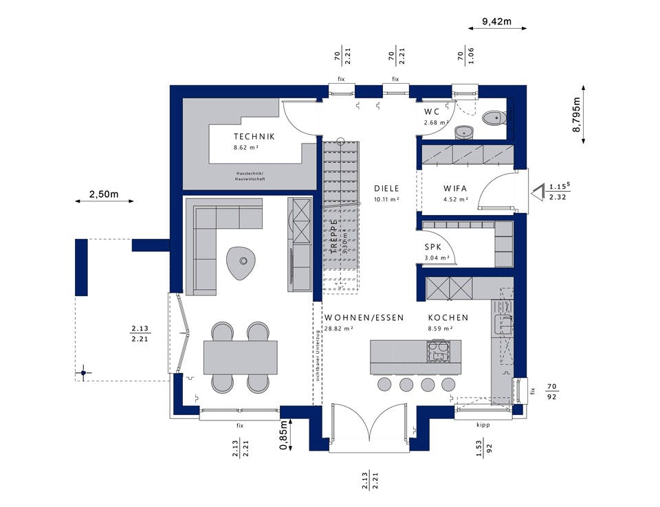 Fertighaus EDITION 134 V2 von Bien-Zenker Schlüsselfertig ab 266767€, Satteldach-Klassiker Grundriss 1