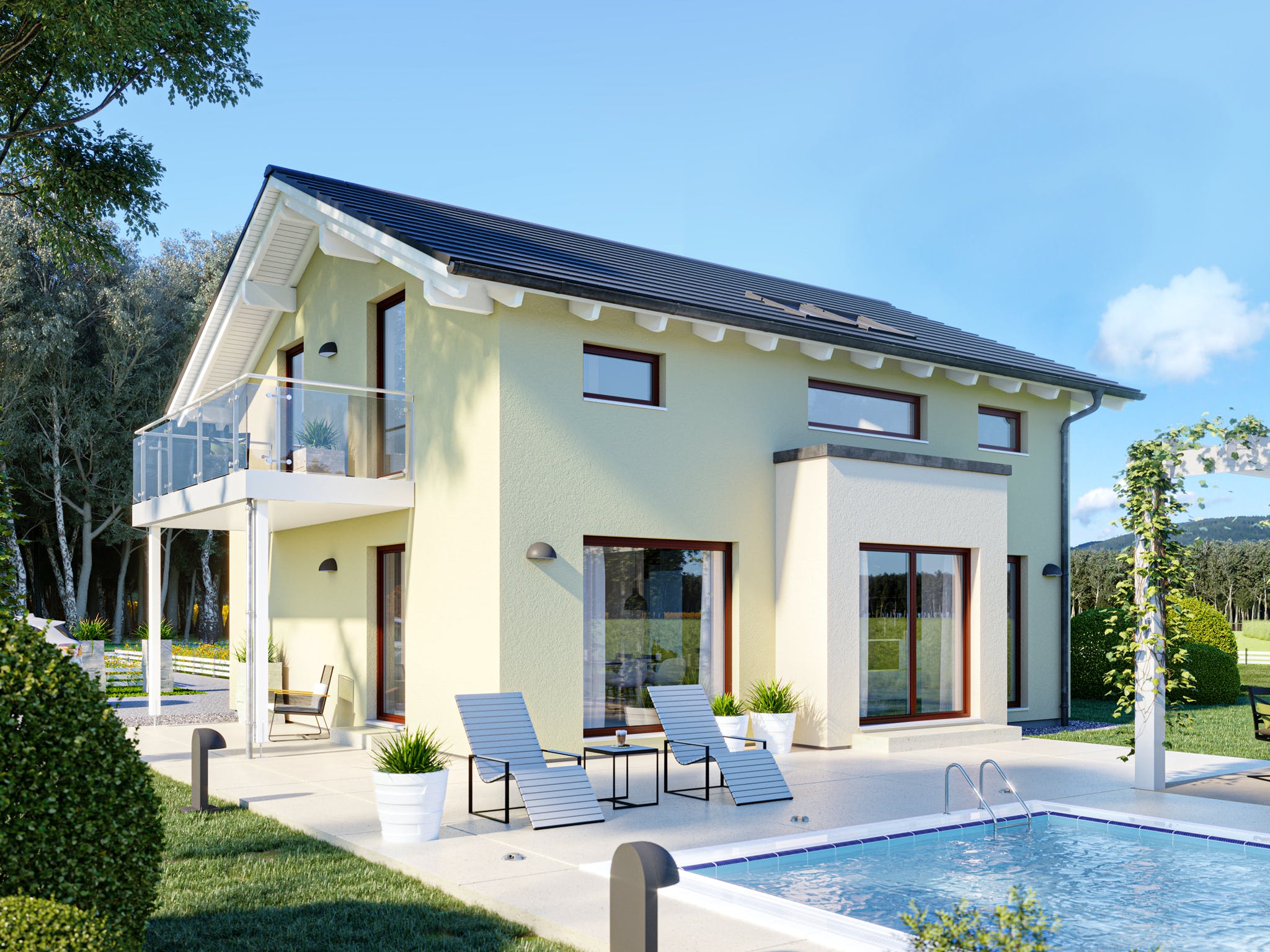 Fertighaus EDITION 134 V4 von Bien-Zenker Schlüsselfertig ab 266197€, Satteldach-Klassiker Außenansicht 1