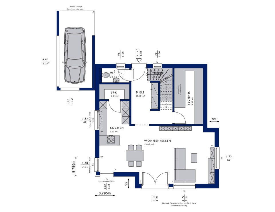 Fertighaus EVOLUTION 124 V3 von Bien-Zenker Schlüsselfertig ab 269012€, Satteldach-Klassiker Grundriss 1